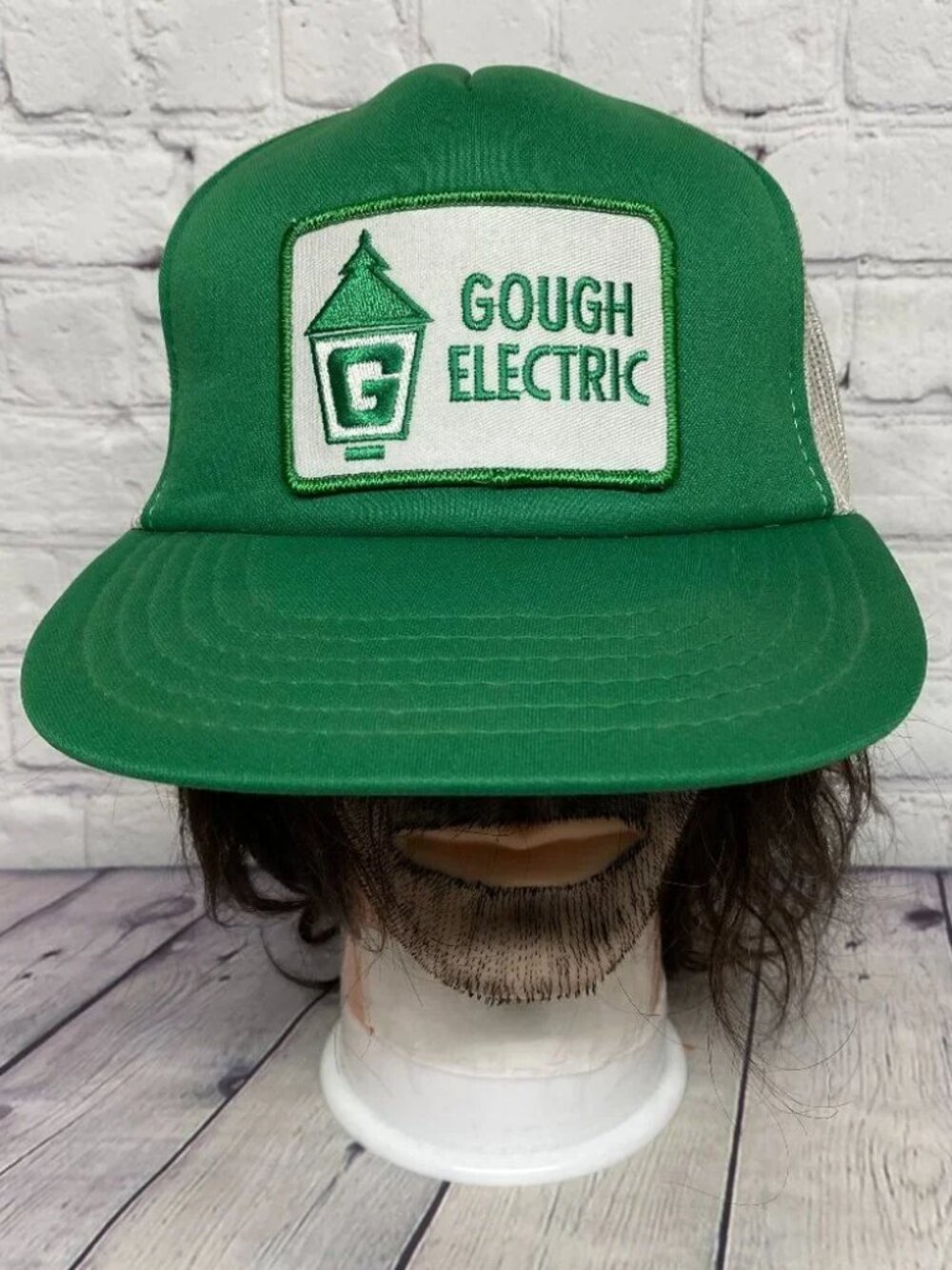 Vintage Trucker Hat Mesh Cap Snapback Green White Gough Electric Patch